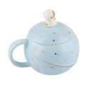 Miniatyrbillede 6 af 8: 400 ml sød astronaut krus ergonomisk håndtag keramisk kop med låg ske til kaffe te mælk lyseblå