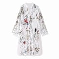 Miniatyrbillede 1 af 5: Dame Mode Broderet Lang Bluse Blød Talje V-Hals Enkelte Knapper Side Drapering Afslappet Sommer Polyester S