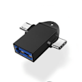 Pikkukuva 2 / 8: OTG-sovitin 3-in-1, tyyppi C - USB 3.0 -naaras, alumiiniseos, yleiskäyttöinen Androidille, musta, avainnauhalla