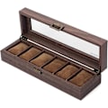 Miniatyrbild 1 av 5: Klockbox för 6 klockor med äkta glaslock, förvaringsetui för klockor i PU-träimitation, som en gåva till älskare.