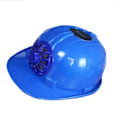 Miniatyrbillede 2 af 8: Ventilationshjelm med solcelledrevet køling foran, åndbar solskærm til byggeplads, sommer, udendørs, blå