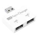 Hub USB2.0 hane till 2-portars USB dubbelladdare splitteradapteromvandlare koncentrator (vit)