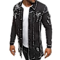 Miniatyrbilde 2 av 3: Trendy lang ripped denimjakke for menn, perfekt for vår og høst XL SVART