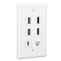 Pikkukuva 8 / 8: 6-porttinen seinälevy 2xHD-multimedialiitäntä 2xUSB3.0 1xType C 1xCat6 Ethernet-seinälevy TV-projektoritietokoneelle
