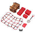 Miniatyrbild 6 av 8: 1/10 RC Bil Simulerade Dekorationsverktyg Resväska Nät Spade Set för SCX10 90046 90047 Klättring Biltillbehör Röd
