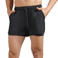 Miniatyrbillede 2 af 4: Dobbelt lag herre sportsshorts med lynlåslomme - Åndbar og hurtigtørrende til træning og cykling 2XL Sort