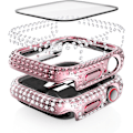 Miniatyrbillede 2 af 5: Bling Diamant Hærdet Glas Etui til Apple Watch Series 6/5/4/SE, Rosaguld/Pink (2 Pak)