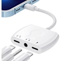 Miniatyrbilde 1 av 5: 4-i-1 Dual Plug Lightning til 3,5 mm øretelefonadapter for iPhone 14/13/12/11/X/8/7