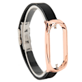 Miniatyrbillede 2 af 8: Rustfrit stål PU-læderrem med kofangerkasse Smart Watch-udskiftningstilbehør Passer til Mi Band 7 sort og guld