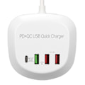 Miniatyrbilde 6 av 8: T3P USB-plugg multiportlader multifunksjonell 4-porters PD QC3.0 USB-laderhub 100-240VUK-plugg