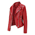 Miniatyrbillede 2 af 3: Stilful Kvinde Slim Faux Læder Biker Zip Jakke 2XL Rød
