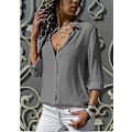 Miniatyrbillede 2 af 3: Elegant grå V-hals chiffon bluse til kvinder