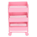 Miniatyrbillede 1 af 8: Dukkehus 3-etagers opbevaringsreol Simulering Flytbar 1:12 Dukkehus Trolley Rack med hjulPink