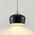 Miniatyrbilde 2 av 5: Sort lysekrone moderne med trefinish metallskjerm, enkel og stilig kuppelformet taklysekrone for kjøkken stue spisestue