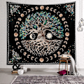 Pikkukuva 1 / 5: Tree of Life -seinävaahto - Moon Sun Black Psykedeelinen Mandala Starry Sky Hippie-sisustus makuuhuoneeseen (1 kpl)