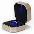 Miniatyrbillede 4 af 5: Luksuriøs Ringæske, Firkantet Fløjls Bryllupsring Etui Smykke Gaveæske med LED-lys til Frieri Forlovelse Bryllup, Guld