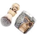 Miniatyrbillede 3 af 8: Herreskægssæt i rustfrit stål, barberingsskål, skelethoved, skægbørste
