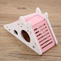 Miniatyrbillede 2 af 5: Kæledyrs Hamster Hus Træ Hamster Legehus Skjulested Hus Lille Dyr Hvile Rede med Trapper til Mus Kæledyr Små Dyr (Pink)