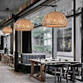 Miniatyrbillede 4 af 5: Belysning Rattan Lampe Håndlavet Bambus Lysekrone Retro Cafe Bar Lounge kompatibel med Have Restaurant Soveværelse