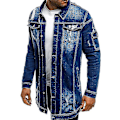 Miniatyrbilde 2 av 5: Trendy Herre Lang Ripped Denim Jakke for Vår og Høst L MØRK BLÅ
