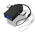 Pikkukuva 1 / 8: OTG-sovitin 3-in-1, tyyppi C - USB 3.0 -naaras, alumiiniseos, yleiskäyttöinen Androidille, musta, avainnauhalla