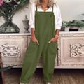 Miniatyrbillede 1 af 4: Casual Løs Bomuld Linned Kvinders Overalls Jumpsuit Grøn