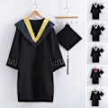 Miniatyrbilde 2 av 5: Vakker Gul Strikket Graduation Dress Sett - Elegant Polyester Uniform for Festlig Fotografering