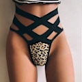 Miniatyrbillede 3 af 5: Leopard Print Lace Thong Panty - Shapewear til kvinder til mavekontrol38 Gul