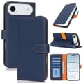 Compatible with iPhone Air Stand Case Litchi Texture Genuine Cowhide Wallet Case RFID Blue