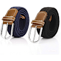 Miniatyrbild 1 av 5: 2-pack vävda stretchbälten för dam, blå + svart elastiskt bälte för herr för jeans och byxor