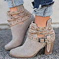 Miniatyrbild 1 av 3: Högklackade Ankle Boots med Spänne för Kvinnor - Grå