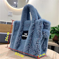 Miniatyrbillede 5 af 5: Luksuriøs Designer Faux Fur Tote Taske til Kvinder - Efterår Vinter Plys Skuldertaske Crossbody Tasker Sort