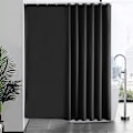 Miniatyrbillede 1 af 5: Ekstra bred mørkegrå bruseforhæng - 240x180 cm, vandtæt, skimmelresistent, polyesterstof, inklusive 16 kroge