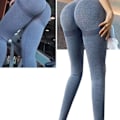 Miniatyrbillede 5 af 8: Yoga Bukser Peach Hip Split Lines Butt Lifting Leggings Elastiske Åndbare Workout Tætsiddende Bukser til Cykling Løb Grå Blå L
