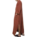 Miniatyrbillede 2 af 3: Mænds V-hals Langærmet Kaftan med Knap Høj Thobe og Side Split Bomuld XL Brun
