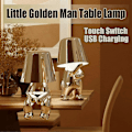 Miniatyrbillede 3 af 5: Natlampe Lille Gylden/Sølv Mand, 3 Niveauer Dæmpbar Sengelampe Touch Belysning 3d Tænker Statue Genopladelig Led Bordlampe ff E I Sølv