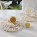 Miniatyrbillede 4 af 5: 2 STK Håndlavet Macrame Briket Sæt, Håndvævet Dækkeserviet 18cm Diameter, Boheme Ren Rutsjebane