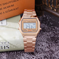 Miniatyrbillede 6 af 6: Digital LED-baggrundslys Elektronisk ur med rem i rustfrit stål Rektangelarmbåndsur (roseguld) Rose Gold