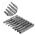 Pikkukuva 5 / 7: 8 kpl 1/4" kuusiovarsi T8-T40 50mm pitkä teräsmagneettinen turvatähti ruuvitaltan set