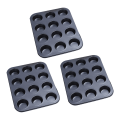 Miniatyrbilde 2 av 8: 3 stk 12 hull karbonstål bakekakeform 12 hulrom non-stick rund cupcakeform muffins cupcake eggepai brett bakeform panne bakeware svart