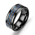 Miniatyrbillede 4 af 8: Sort Unisex Fingerring Blå Linje Praktisk Robust Sikker Titanium Stål Ring til Hjemmearbejde Dating