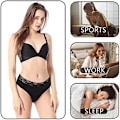 Miniatyrbillede 4 af 5: Kvinder Blonder Talje Bånd Fulde Trusser - Sæt med 2, Høj Leg Knickers, Sømløs Bomuld Undertøj L Sort