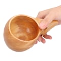 Miniatyrbillede 6 af 8: Innovativ trækop kaffe te drikke krus med håndtag drikkevarer til hjem camping vandreture dobbelt hul