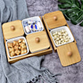 Miniatyrbilde 2 av 8: Keramisk serveringsfat for forretter med bambusbrettlokk for frukt, nøtter og desserter (4 rom)