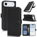 Compatible with iPhone Air Stand Case Litchi Texture Genuine Cowhide Wallet Case RFID Black