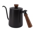 Miniatyrbilde 4 av 8: 600 ml svanehals kaffekjele 304 rustfritt stål lang tut kjele trehåndtak hell over kaffekanne tekanne svart