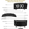 Miniatyrbild 2 av 5: Digital Väckarklocka Projektor USB-Laddning Väckarklocka 180 Graders Display (Vit)