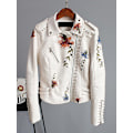 Miniatyrbillede 1 af 5: Faux læder blomsterprint broderet dame motorcykel jakke XL beige