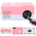 Miniatyrbilde 8 av 8: Mini bærbar projektor LED hjemmekino videomediespiller projektor med stativ 100‑240V hvit rosa EU-plugg
