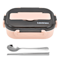 Miniatyrbillede 1 af 8: 1L Bento Box 304 Rustfrit Stål Rum Indelinger Lækagesikker Bærbar Termisk Madkasse med Spisepinde Ske til PicnicPink